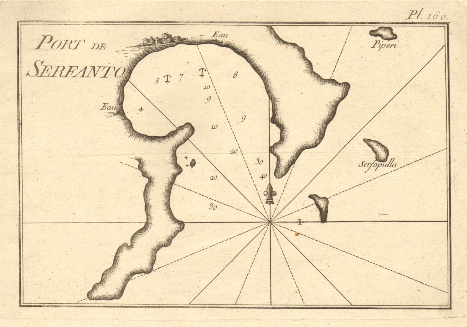 Port de Serfanto. Serifos harbour, Megalo Livadi. Cyclades Greece. ROUX 1804 map